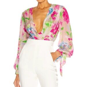 Rococo Sand Floral Bodysuit in Pink and Green